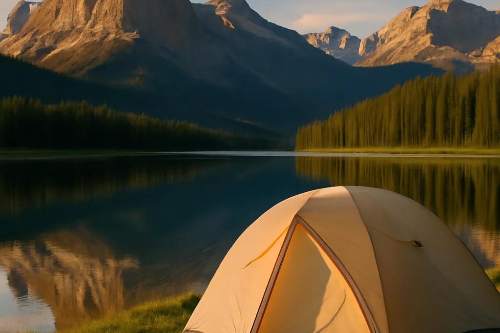 Camping en tente au bord d'un lac de montagne dans un parc national canadien