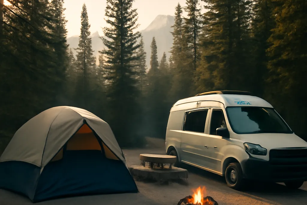 Emplacement de camping dans un parc national canadien entoure de forêt
