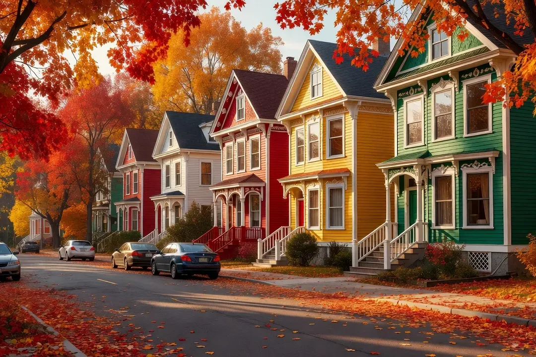 Rue résidentielle du quartier Limoilou à Québec en automne