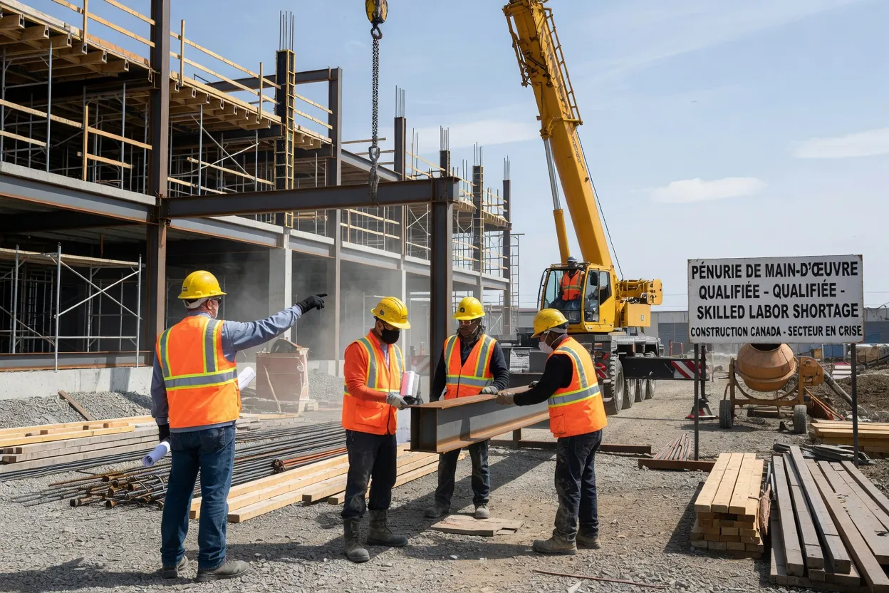 Chantier de construction au Canada illustrant un secteur en pénurie de main-d'œuvre qualifiée