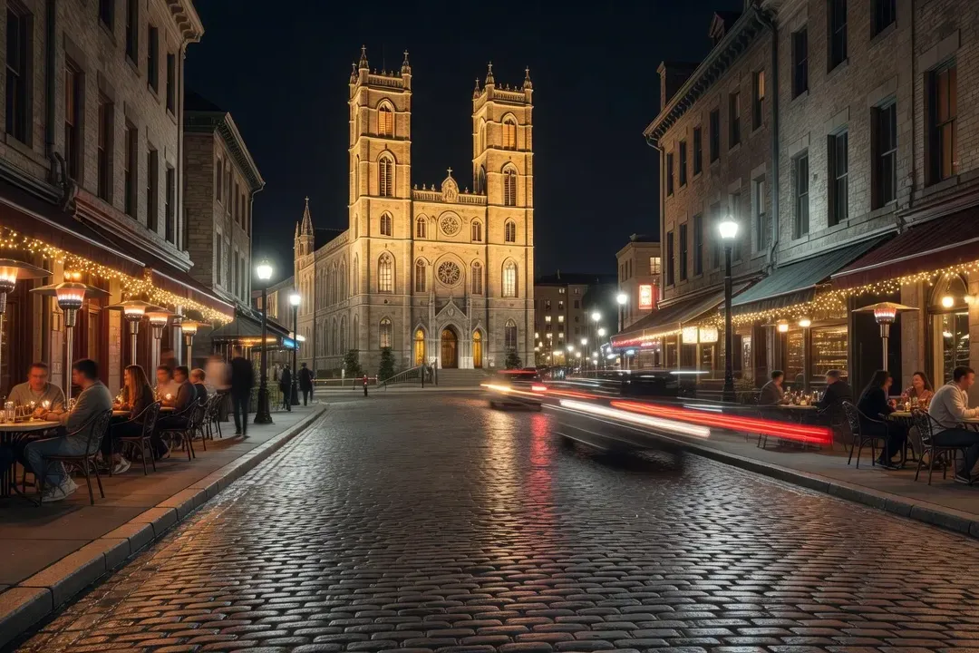 Vieux-Montréal rue Saint-Paul basilique Notre-Dame nuit