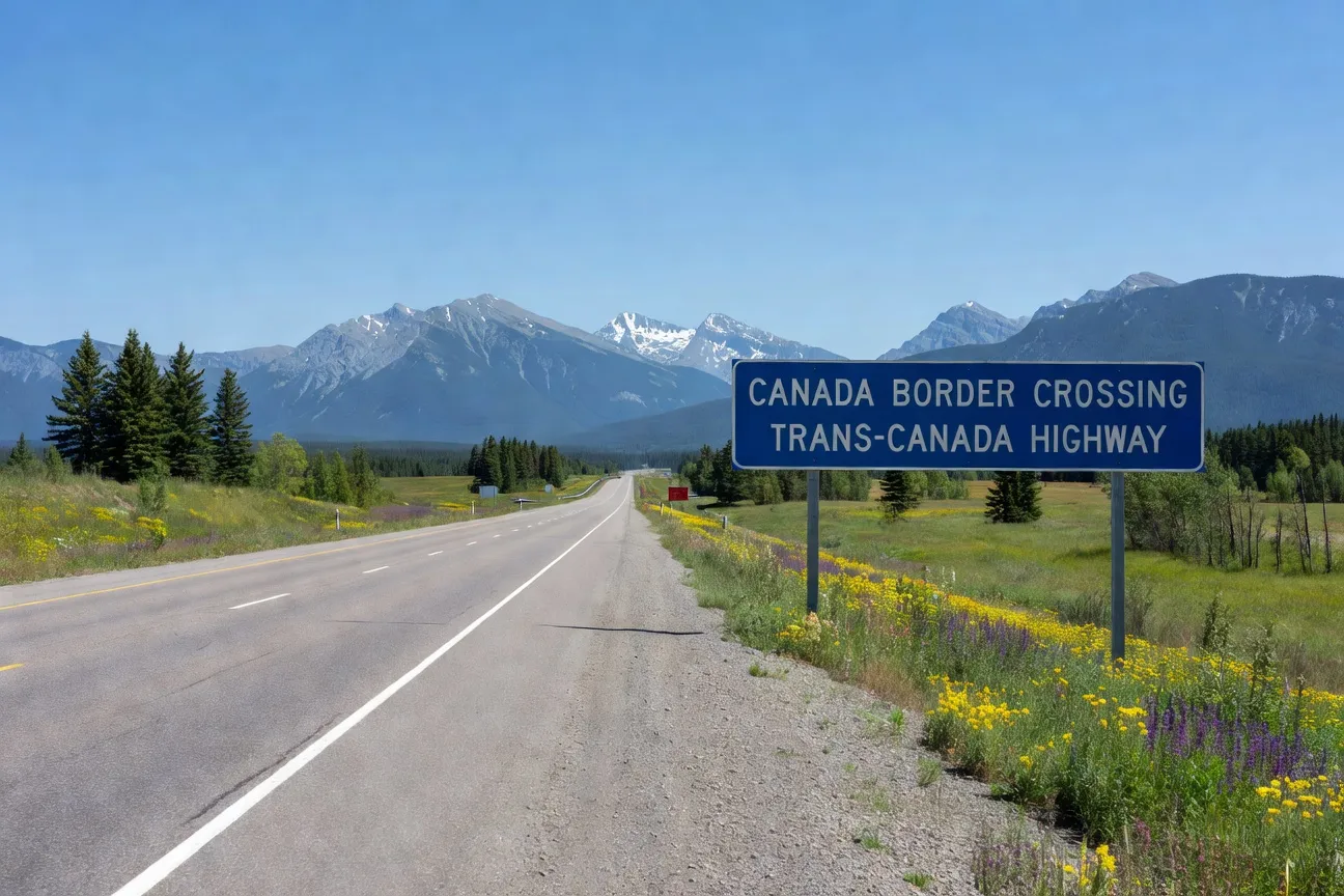 Poste-frontière Canada, panneau d'entrée sur la Trans-Canada Highway