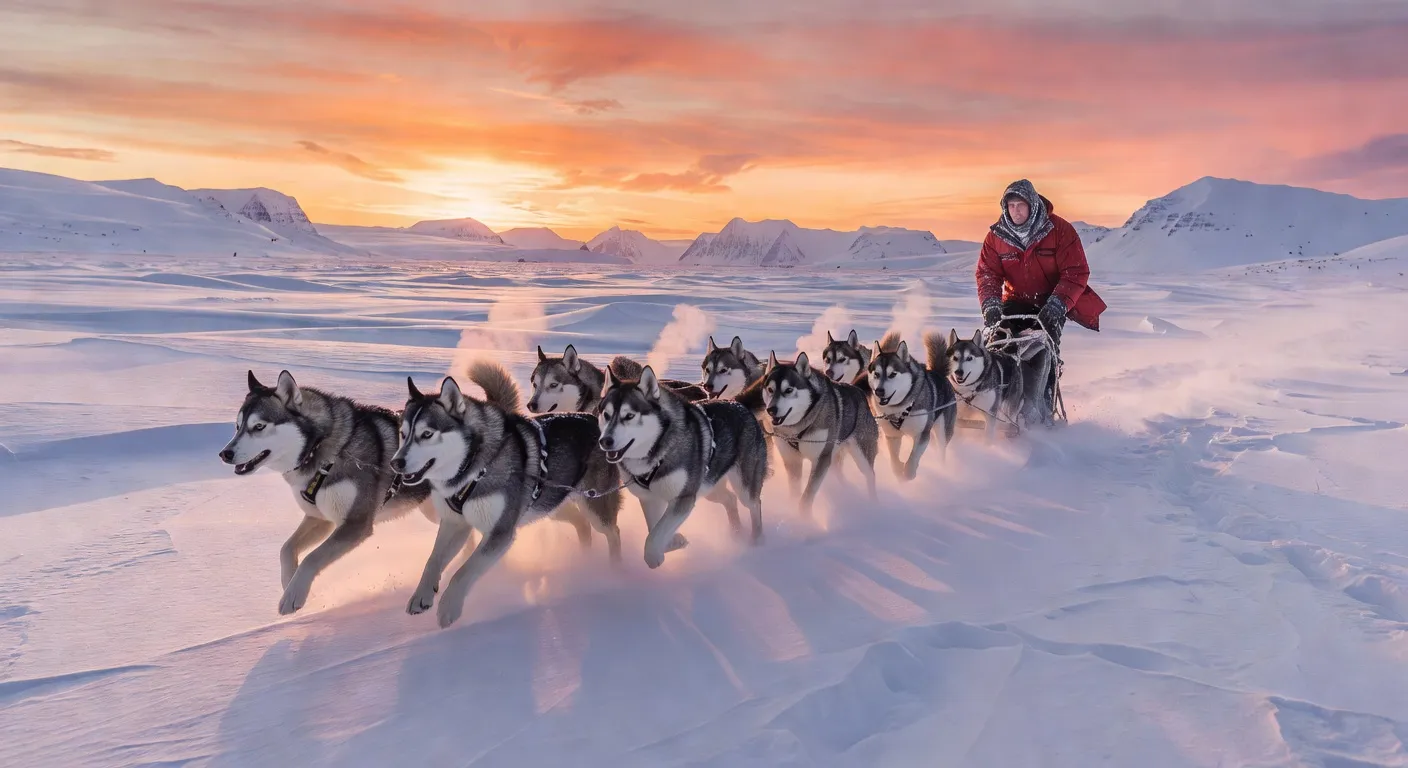 Traineau a chiens dans la toundra arctique canadienne